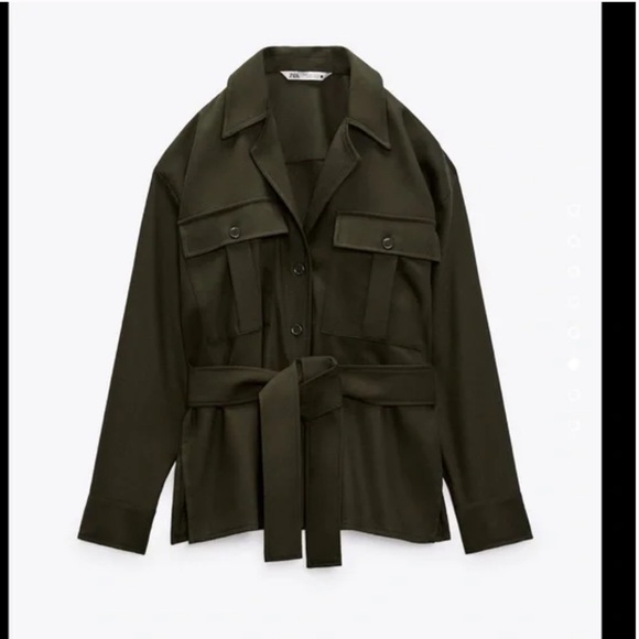 Zara Structured Military-Inspired Belted Shirt - Deep Olive Green - Picture 4 of 6